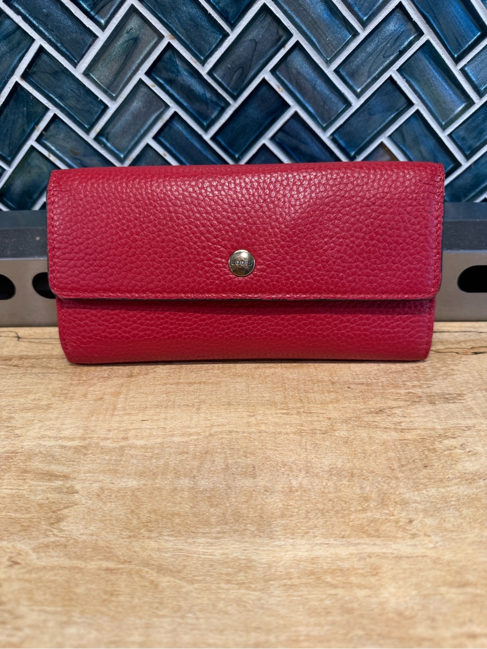 Lodis Pebbled Fold-Over Wallet - Red